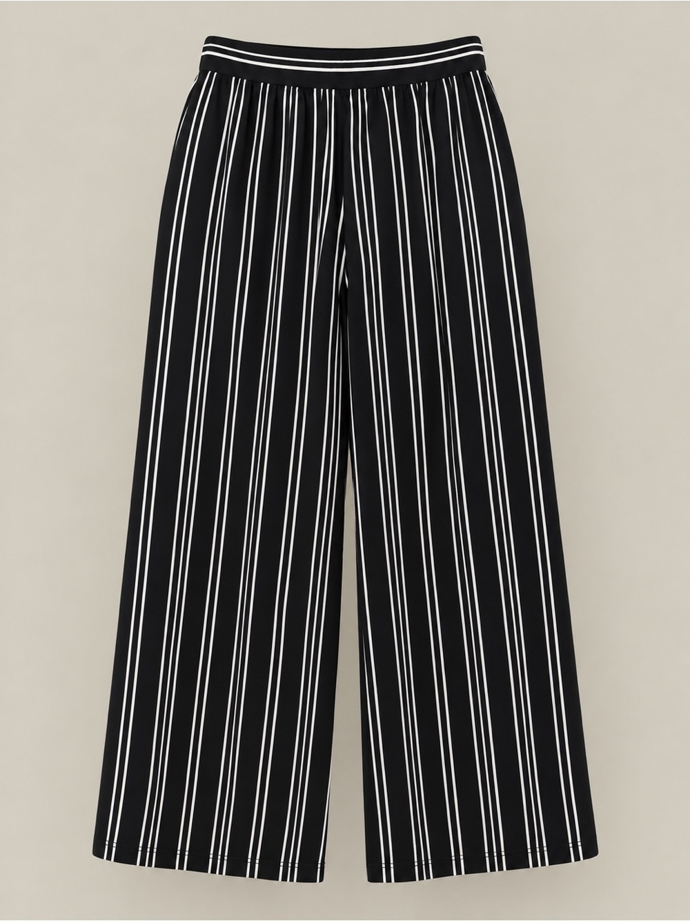 Chico's Black Wide-Leg Pull-On Pants with White Pinstripes